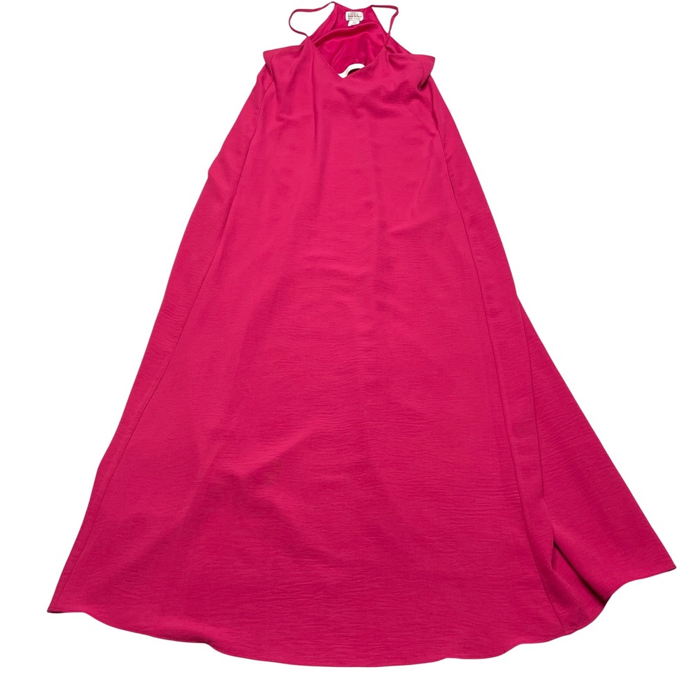 Nicole Miller New York Halter Maxi Dress Womens M Pink Sleeveless Flowy Pockets